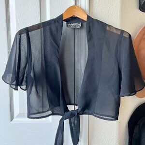 Vintage 90s Molly Malloy Sheer Black Bolero Tie Front Shrug